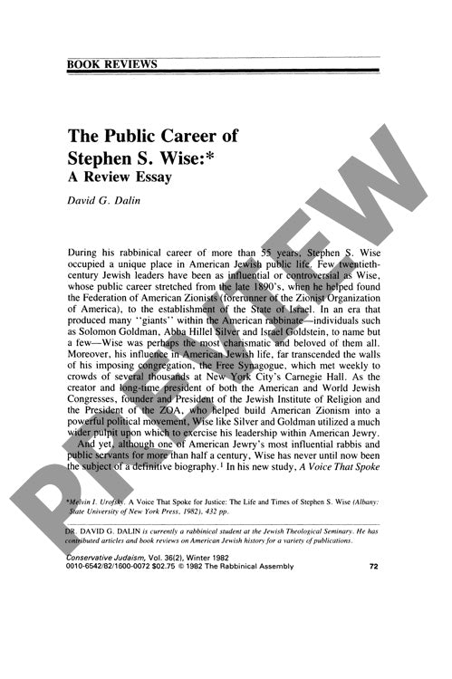 The Public Career of Stephen S Wise a Re