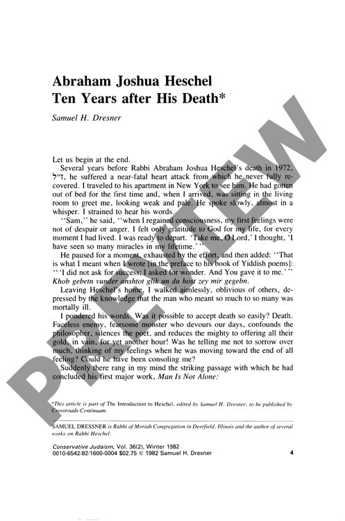 Abraham Joshua Heschel Ten Years After H