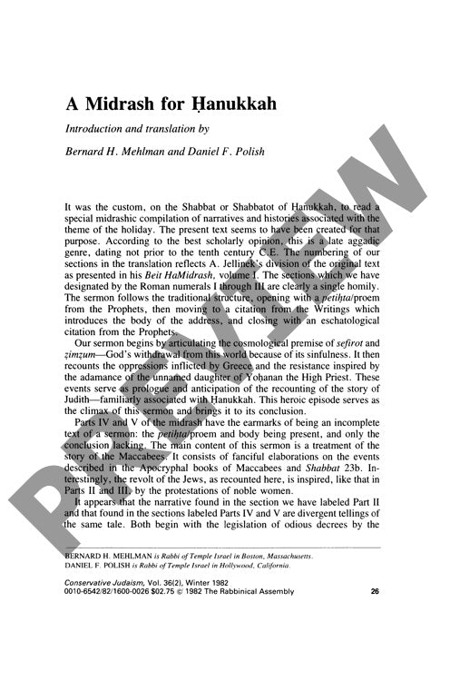 A Midrash for Hanukkah Introduction And
