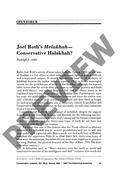 Joel Roths Melakhah Conservative Halakha