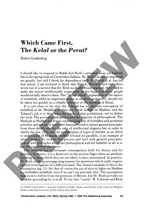 Which Came First the Kelal or the Perat