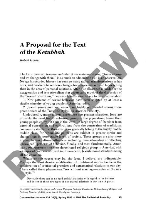 A Proposal for the Text of the Ketubbah
