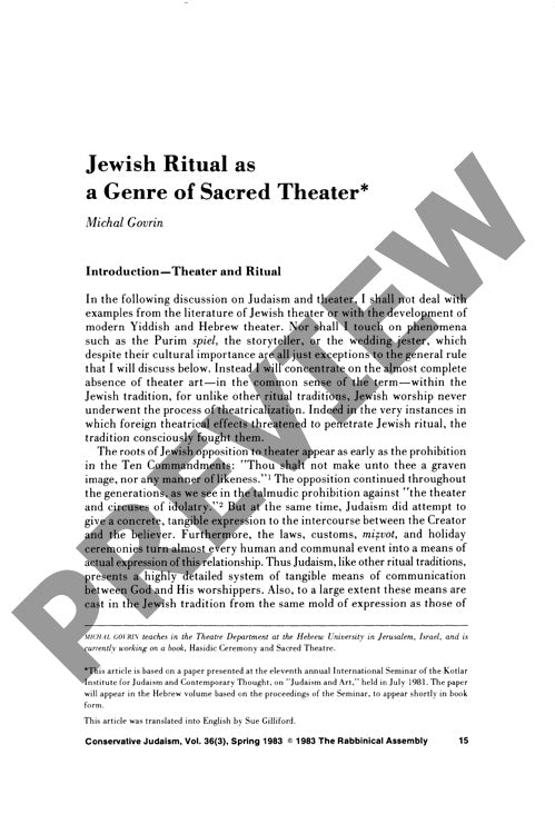 Jewish Ritual as a Genre of Sacred Theat