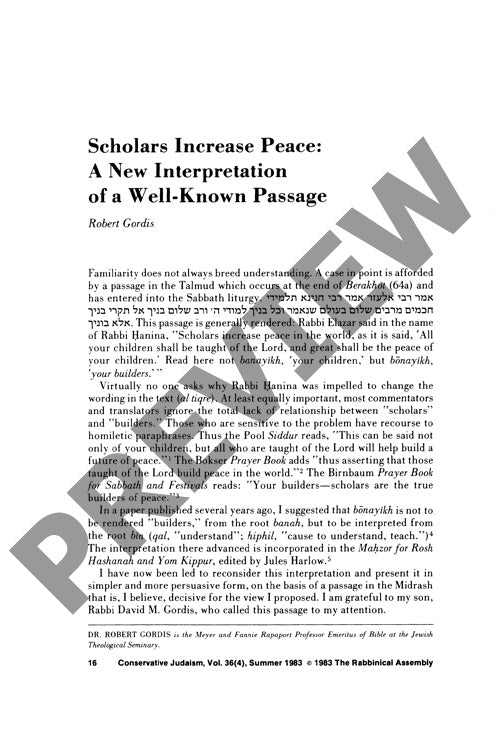 Scholars Increase Peace a New Interpreta