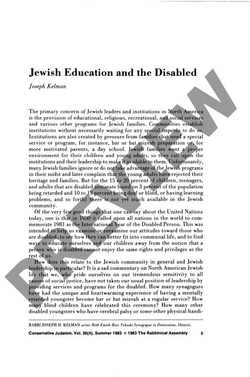 Jewish Education and the Disabled