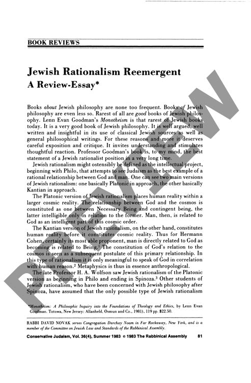 Jewish Rationalism Reemergent a Review E