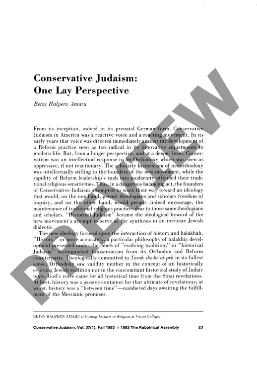 Conservative Judaism One Lay Perspective