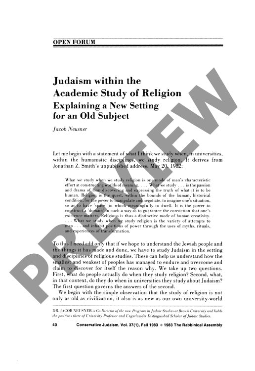Judaism Within the Academic Study of Rel