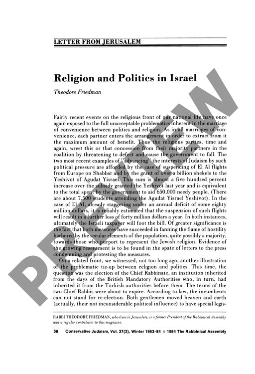 Religion and Politics in Israel Letter F
