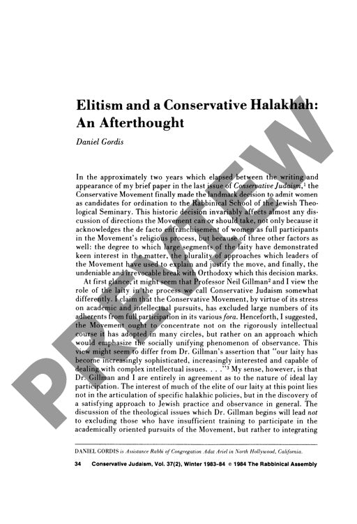 Elitism and a Conservative Halakhah an A