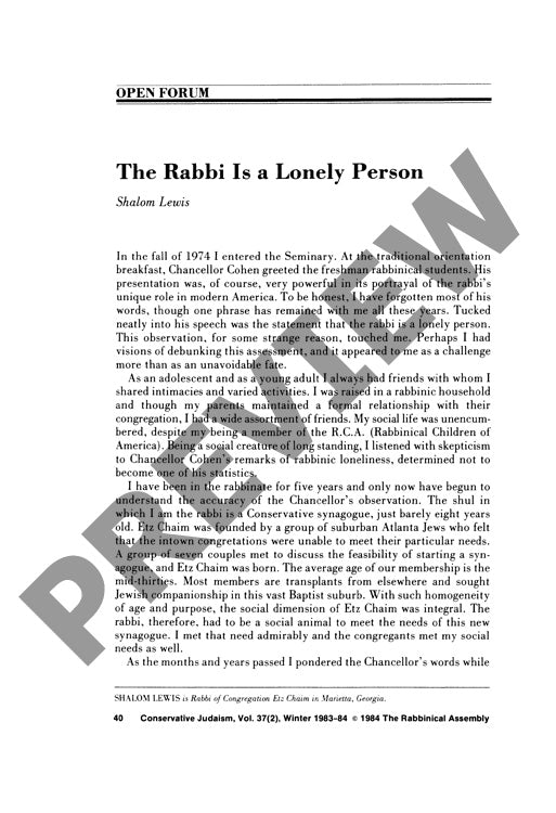 The Rabbi Is a Lonely Person