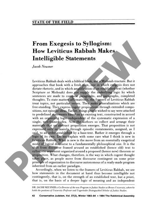From Exegesis to Syllogism How Leviticus