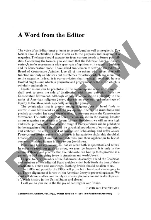 A Word from the Editor