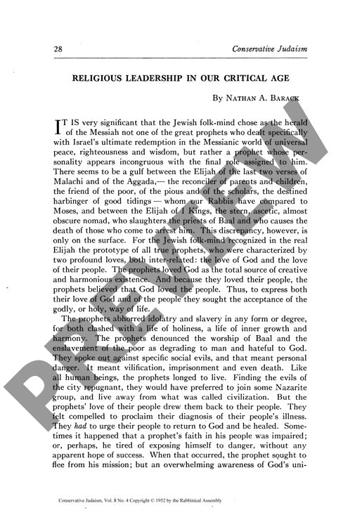 Religious Leadership in Our Critical Age