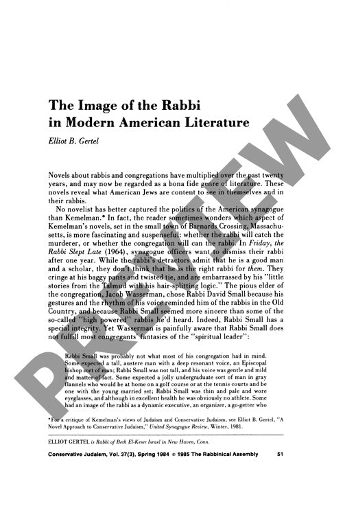 The Image of the Rabbi in Modern America