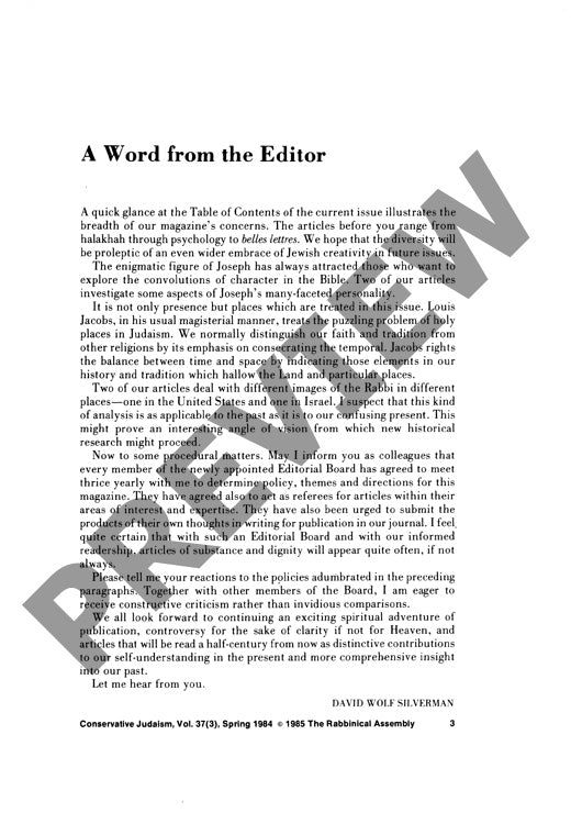 A Word from the Editor
