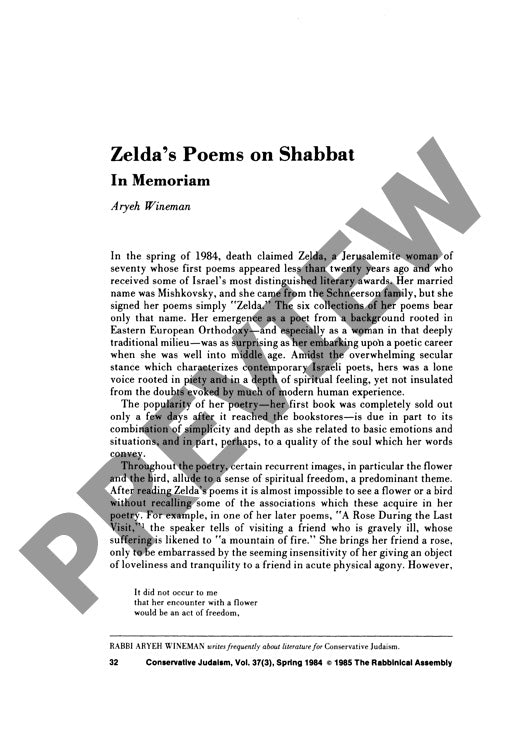 Zeldas Poems on Shabbat
