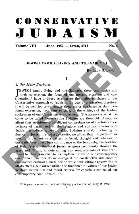 Jewish Family Living and the Sabbath