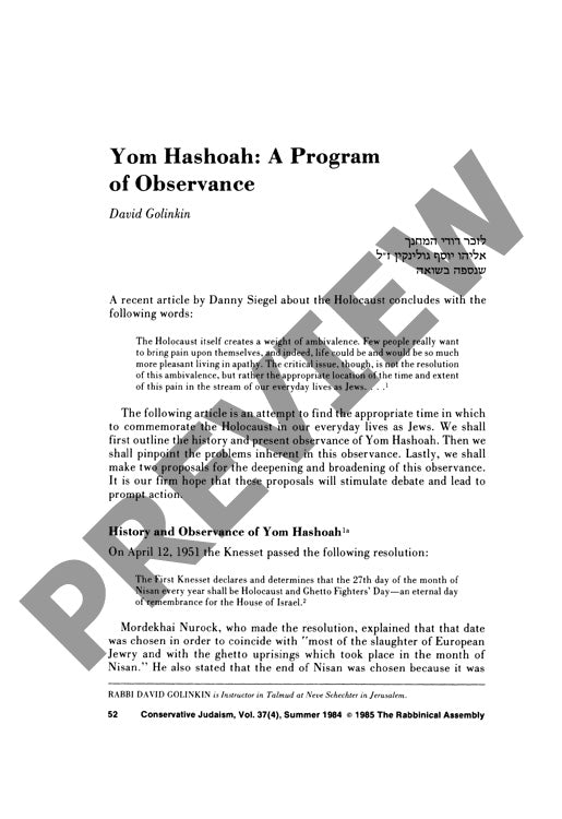Yom Hashoah a Program of Observance