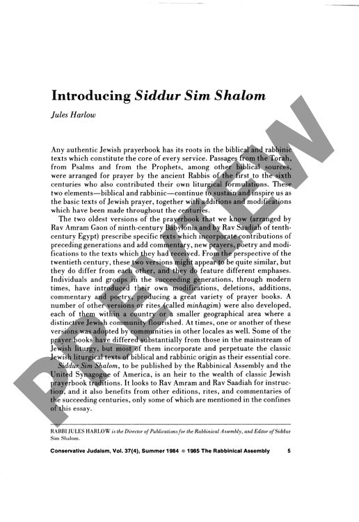 Intoducing Siddur Sim Shalom