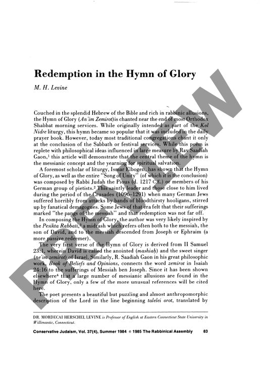 Redemption in the Hymm of Glory
