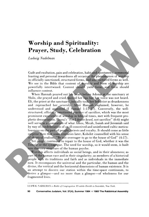 Worship and Spirituality Prayer Study Ce