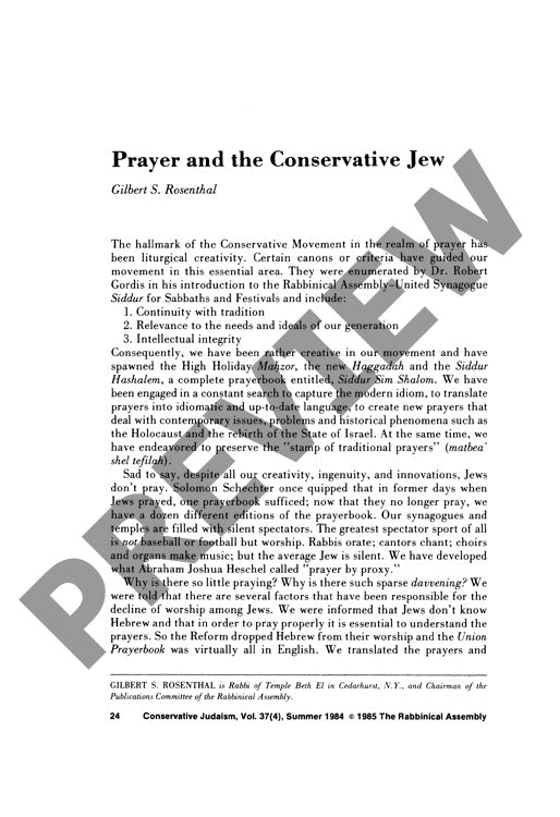 Prayer and the Conservative Jew