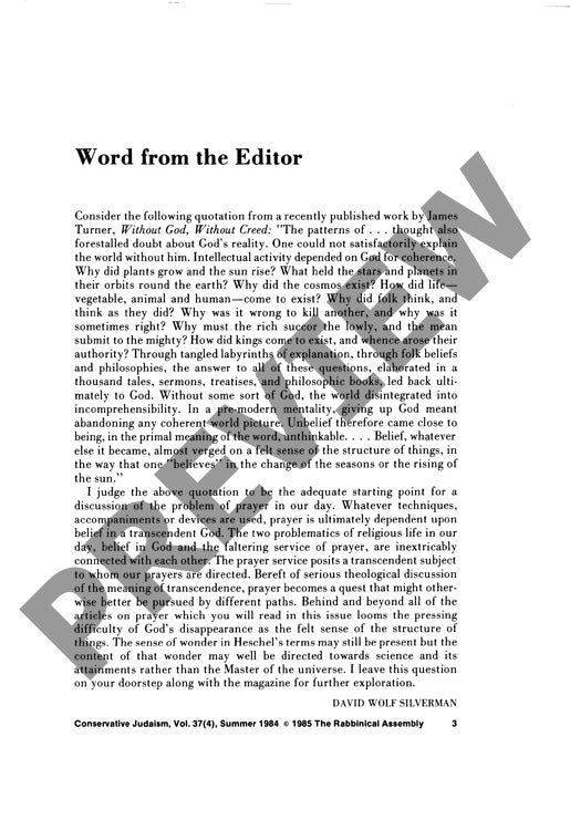 A Word from the Editor