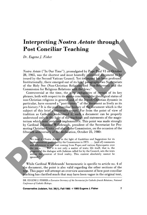 Interpreting Nostra Aetate Through Post