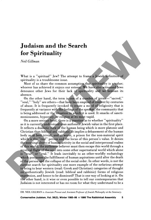 Judaism and the Search for Spirituality