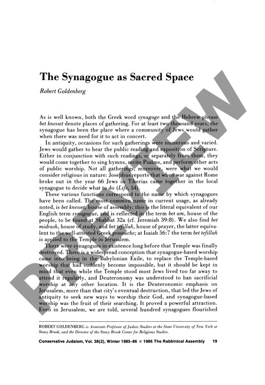 The Synagogue as Sacred Space