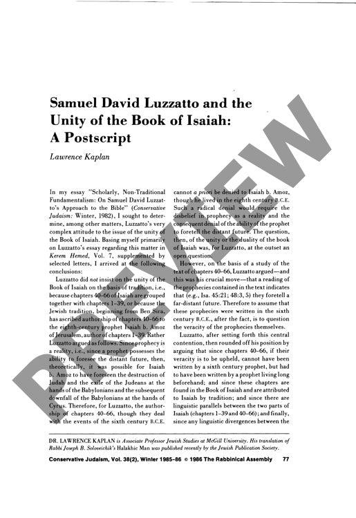 Samuel David Luzzatto and the Unity of T