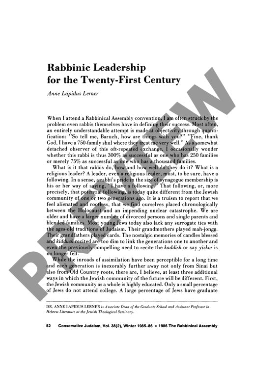 Rabbinic Leadership for the Twenty First