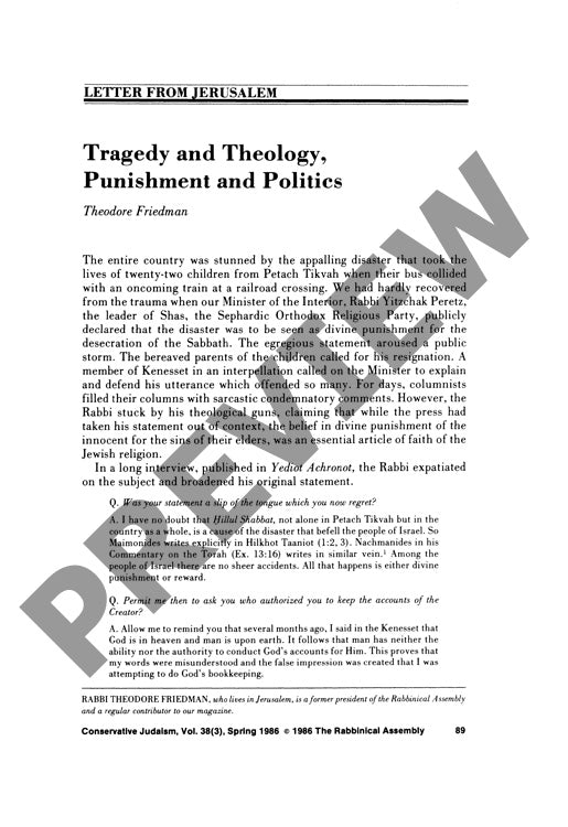 Tragedy and Theology Punishment and Poli