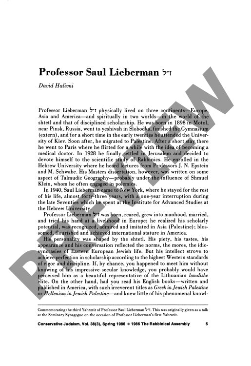 Professor Saul Lieberman