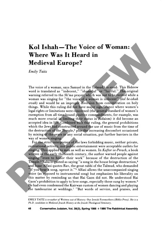 Kol Ishah the Voice of Woman Where Was I