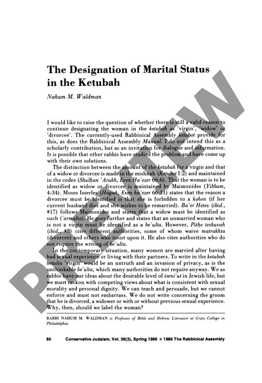 The Designation of Marital Status in The