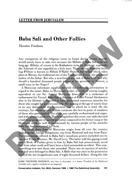 Baba Sali and Other Follies Letter From