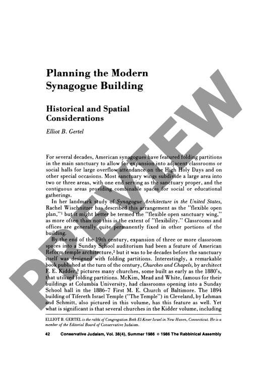 Planning the Modern Synagogue Building H