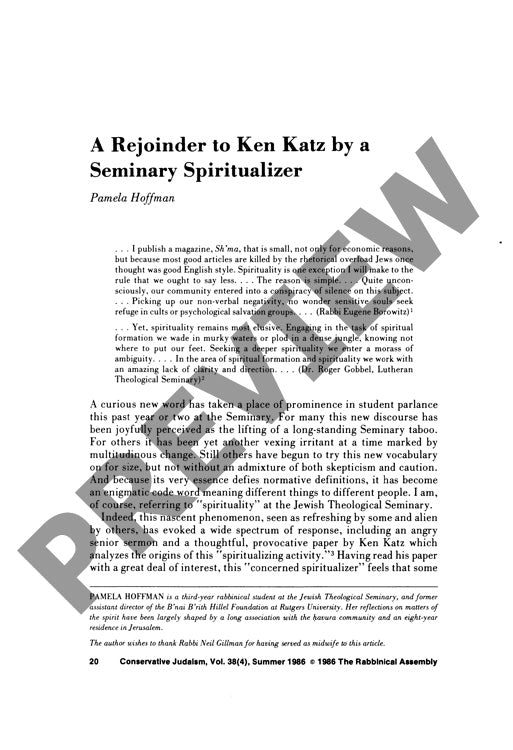 A Rejoinder to Ken Katz by a Seminary Sp