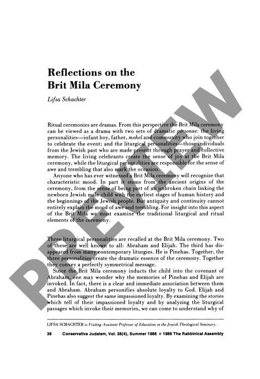Reflections on the Brit Mila Ceremony