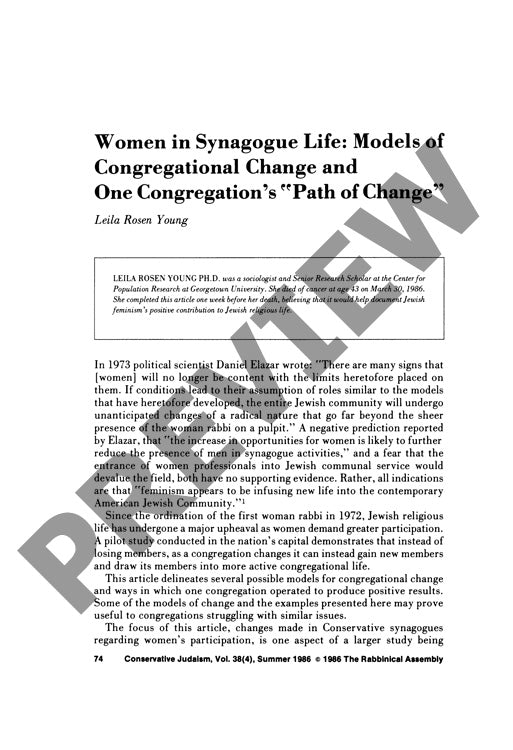 Women in Synagogue Life Models of Congre