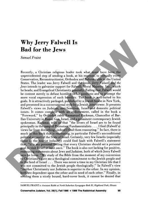 Why Jerry Falwell Is Bad for the Jews