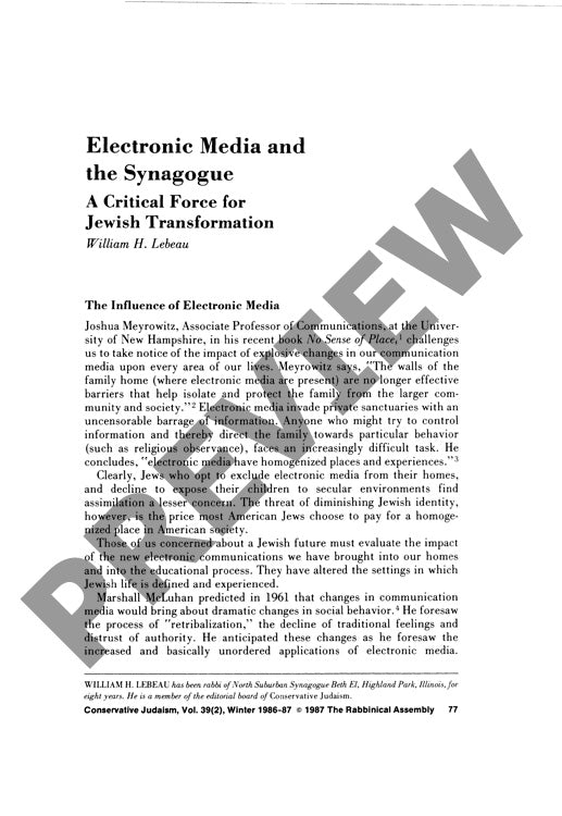 Electronic Media and the Synagogue a Cri