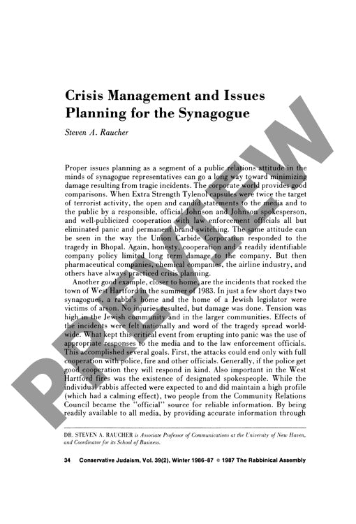 Crisis Management and Issues Planning Fo