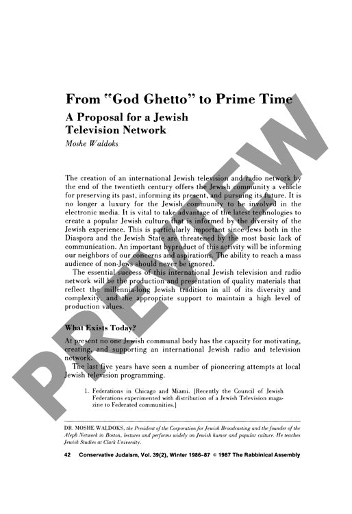 From God Ghetto to Prime Time a Proposal