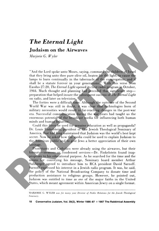 The Eternal Light Judaism on the Airwave