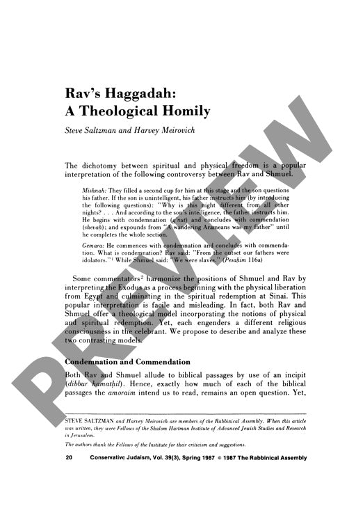 Ravs Haggadah a Theological Homily
