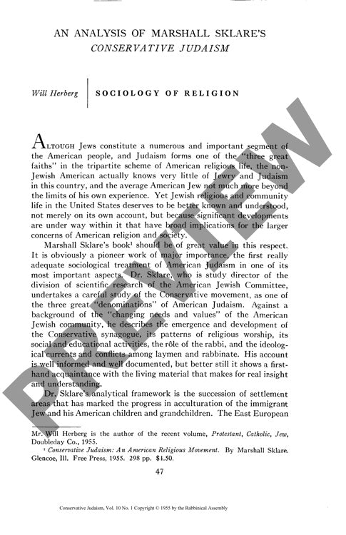 An Analysis of Marshall Sklares Conserva