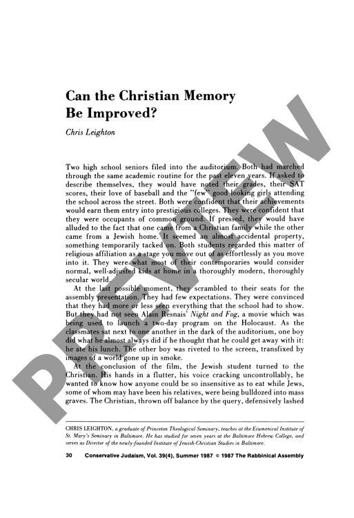 Can the Christian Memory Be Improved